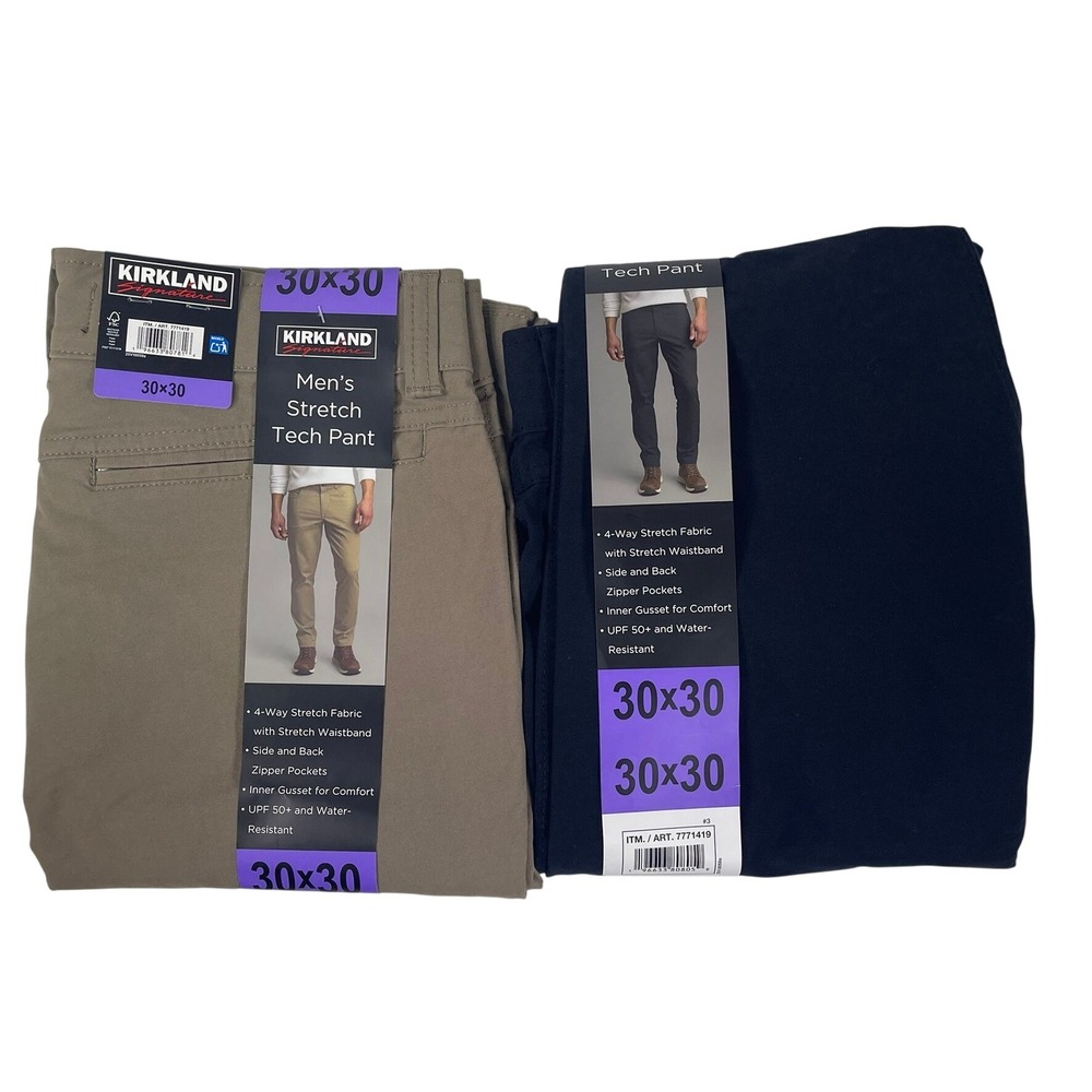 Kirkland Signature Mens Stretch Tech Pant 30x30 Lot of 2 Khaki Black 7771419